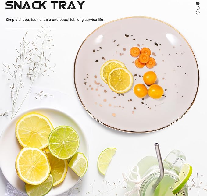 Sewroro Ceramic Food Plate Nordic Style Irregular round Dessert Dish Plate White Speckled Serving Tray for Home Salad Appetizer and Steamed Fish