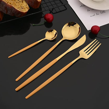 JASHII Flatware Set 24 Piece, Stainless Steel Silverware Set, Macaron Small Fresh Color Cutlery Set, Modern Elegant Tableware Set for Party, Christmas, Dinner (Yellow Gold)