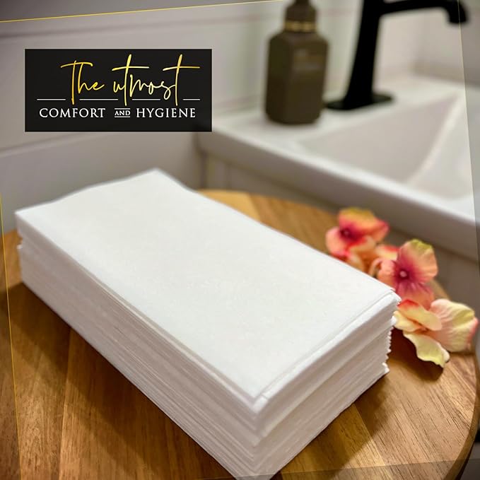 Linen Feel Disposable Napkins, Hand Towels for Bathroom, Weddings, Parties and Dinners, White, 50 Pack