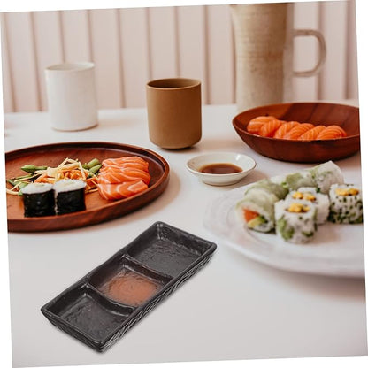 3-Compartment Ceramic Sauce Dish Japanese Style Rectangular Seasoning Plate for Sushi Appetizer and Dipping Sturdy Porcelain for Entertaining and Everyday Use