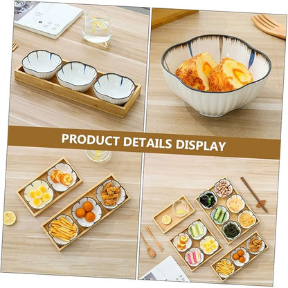 Japanese Style Snack Plate Set Ceramic Divided Dish with Wooden Tray for Dried Fruits Appetizers and Dipping Sauces for Home and Restaurant Use