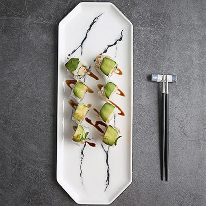 SONGCHAO Party Supplies Serving Plate Serving Plate Tray Marble Rectangular Sushi Plate Ceramic Flat Plate Tray Western Plate Hotel Restaurant Tableware Party Plates