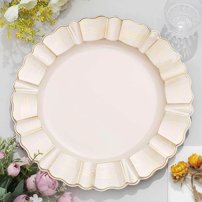 Efavormart Set of 6-13" Round - Taupe Plastic Charger Plates With Waved Scalloped Rim for Wedding, Outdoor Receptions, Banquets, Holiday Dinner plates Chargers