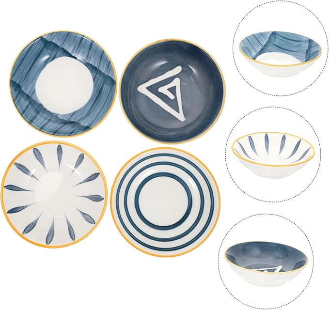 Amosfun Japanese Ceramic Seasoning Sauce Dishes Set of 4 Condiment Plates for Kitchen Small Appetizer Dishes Dishwasher Safe for Dipping Sauces and Serving Snacks