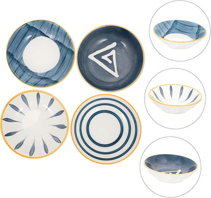 Amosfun Japanese Ceramic Seasoning Sauce Dishes Set of 4 Condiment Plates for Kitchen Small Appetizer Dishes Dishwasher Safe for Dipping Sauces and Serving Snacks