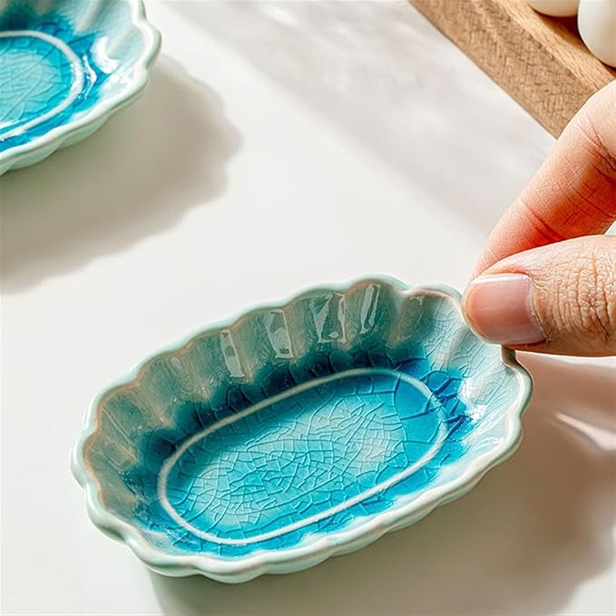 Snack Plates Ceramic Seasoning Plate, Personalized Crack Glaze Seasoning Plate Retro Snack Plate Salad Sauce Dipping Plate