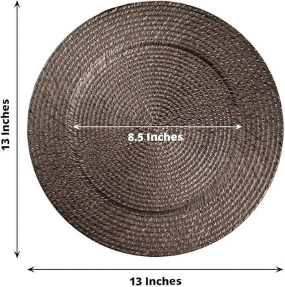 Efavormart 6 Pack | 13" Natural Brown Acrylic Plastic Rattan-Like Charger Plates, Round Disposable Dinner Serving Plates