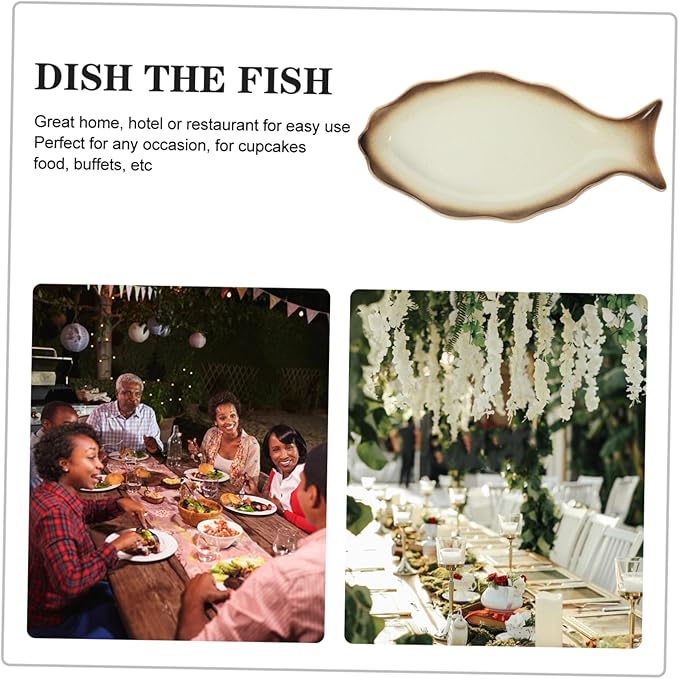 OUNONA Ceramic Fish Plate Japanese Style Serving Dish for Home Restaurant Decorative Food Plate for Desserts Appetizers Snacks for Parties Gatherings Easy to Clean