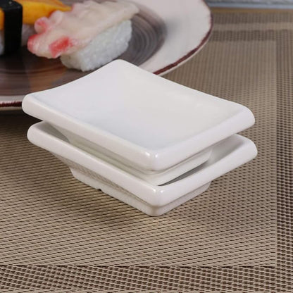 Cabilock Round Tray 2Pcs 3Inch Sauce Dishes Ceramic Appetizer Serving Tray Rectangular Seasoning Dishes Snack Dipping Bowls for Soy Sauce Dish (White) Snack