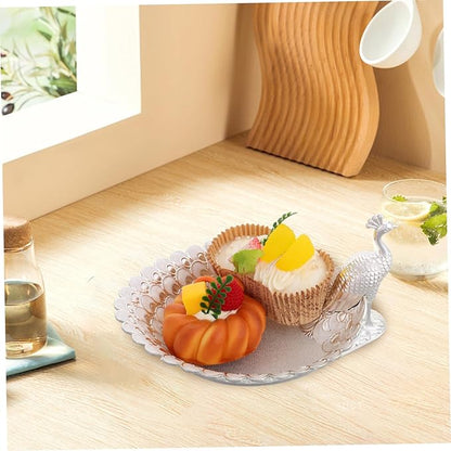 GLEAVI Delicate Decorative Metal Serving Tray for Fruit and Snacks Elegant Peacock-theme Platter for Living Room and Dining Use for Parties and Gatherings