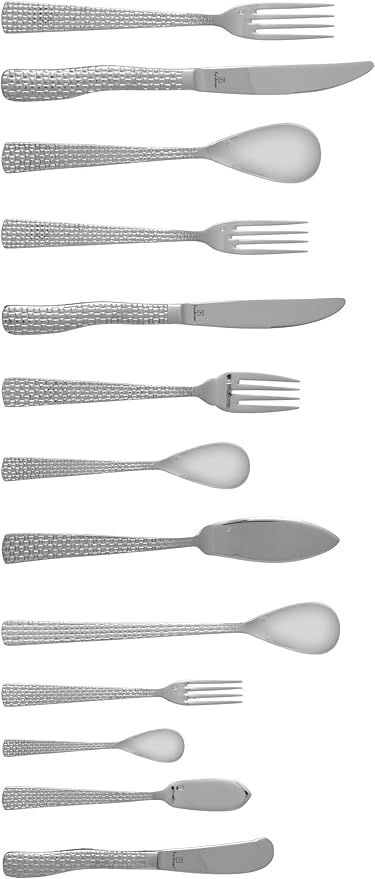 Fortessa Cestino 18/10 Stainless Steel Flatware Round Dessert/Soup Spoon, Set of 12