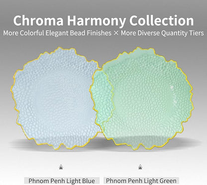 10 Pcs Clear Charger Plates 13 Inch Hammered Blue Plastic Charger Plates with Gold Rim, Transparent Blue Chargers for Dinner Plate, Stone Texture Plate Round Chargers for Wedding Party, Event