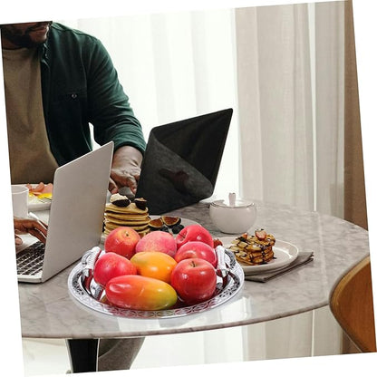 European Style Fruit Plate Silver Pattern Snack Serving Tray Stainless Plastic Dessert Storage for Home Picnic Party Breakfast and Dinner