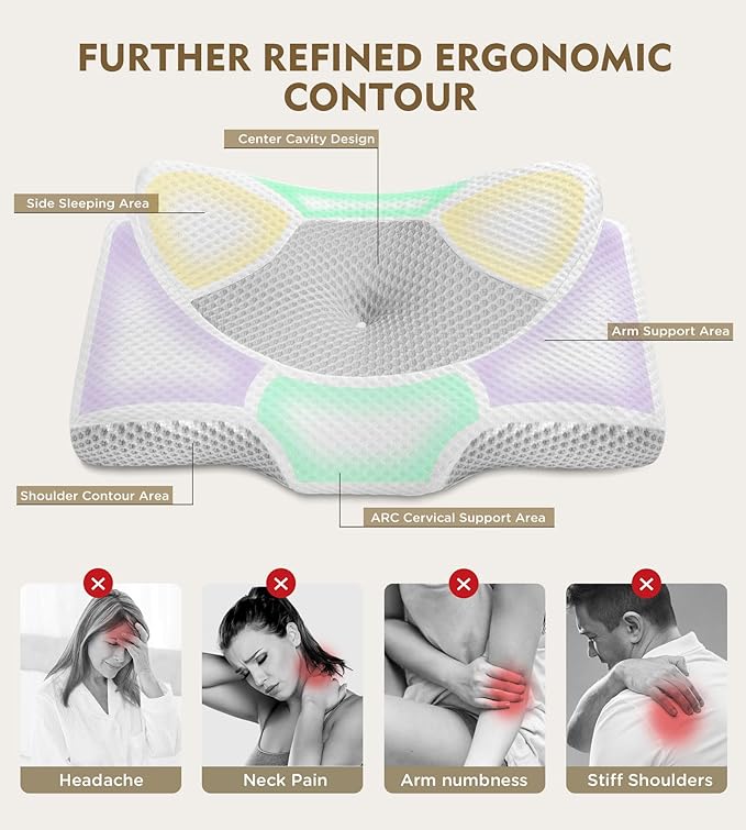 Osteo Cervical Pillow for Neck Pain Relief, Hollow Design Odorless Memory Foam Pillows with Cooling Case, Adjustable Orthopedic Bed Pillow for Sleeping, Support for Side Back Sleepers