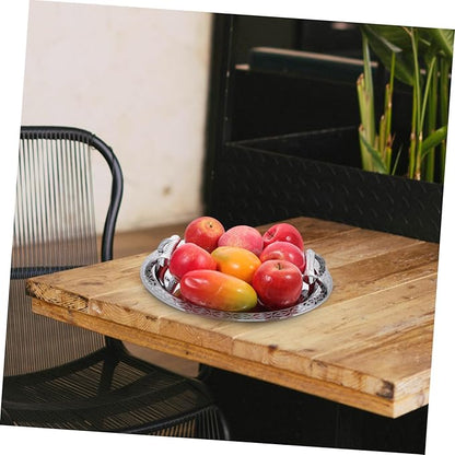 IMIKEYA Silver Serving Tray Round Pattern Tray Fruit Holder European Style Home Decor Versatile Storage for Snacks Fruits Candies