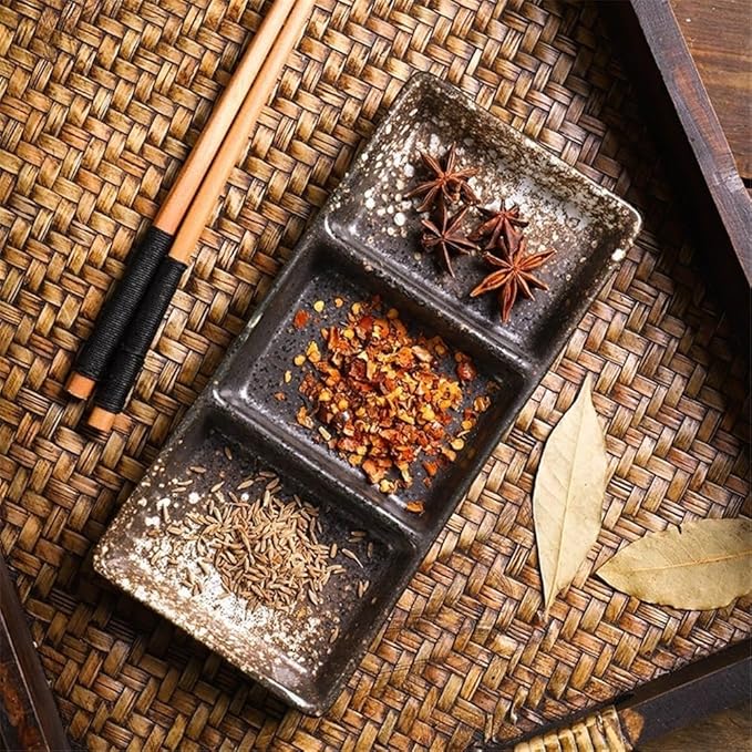 Appetizer Plates Ceramic Sauce Dish Three-grids Appetizer Serving Dish Reusable Seasoning Storage Plate Snack Dish for Condiment