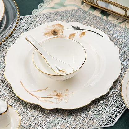 Household Ceramic Bowl and Plate Set, Bone Ceramic Bowl and Plate, 60 Pieces of Tableware