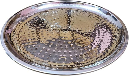 Set of 2 Stainless Steel Hammered Serving Trays – 11.5 Inch Round Platter for Fruit, Snacks, Tea – Mirror Finish, Rust-Proof, Dishwasher Safe – Kitchen & Gifting Tray Set