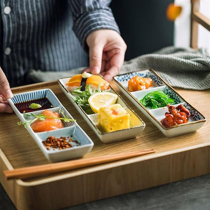 Sauce Dish Three Compartment Plate Ceramic Plate Sauce Bowl Sushi Dish Plate Multi Compartment Sauce Dish Vinegar Dish Plate Small Plate Snack Plate(A)