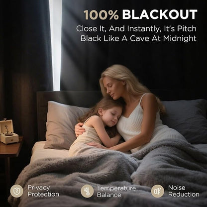 Joydeco Blackout Curtains 72 Inches Long 2 Panels Burg, Room Darkening Curtains for Bedroom, 100% Black Out Textured Thermal Drapes Privacy Protection 2 Panels Set(W52 x L72 Inch, Greyish White)