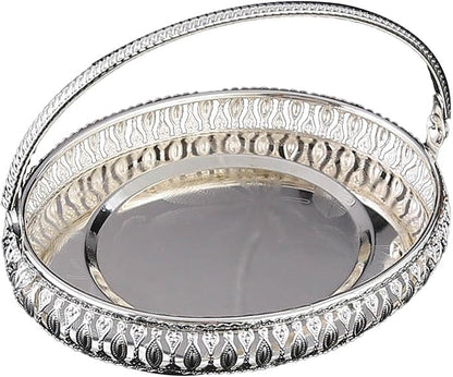 Retro Oval Fruit Tray with Handle, Candy Serving Plate, Dry Nut Dish, Snack Dessert Storage Plate, Decorative Fruit Bowl for Parties, Family Gatherings, Bars and Cafes