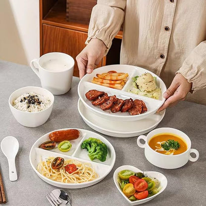 RUIBOLU Unbreakable Divided Plates 5PCS for Kids Adults, Compartment Plates, Lightweight Reusable Dinnerware Portion Control(5Pack-White, 9IN)
