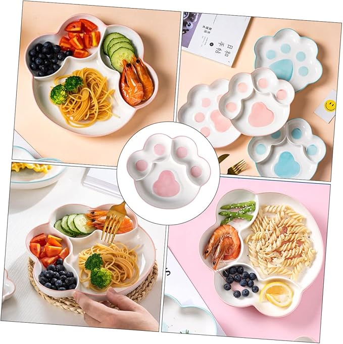 Cartoon Cat Claw Ceramic Plate Breakfast Tray Divided Serving Tray Food Storage Plate