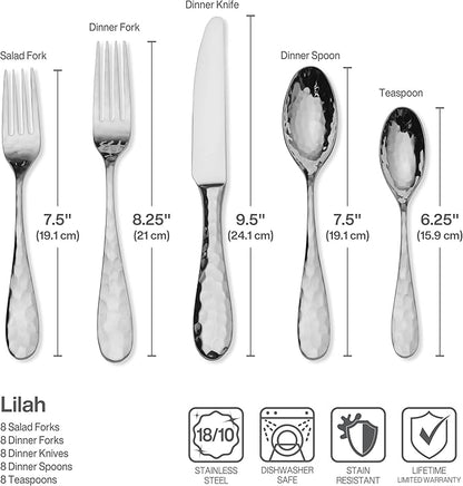 Mikasa, Lilah Flatware Service for 8, 45 Piece Set, 18/10 Stainless Steel, Silverware Set with Serving Utensils