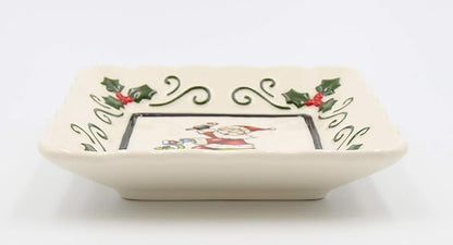 Fine Ceramic Santa Riding Moped Scooter Dessert Appetizer Square Plates Set of 3 (3 pieces Set), 5-1/2"