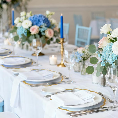 100 Pcs Dusty Blue Paper Placemats 13.5 Inch Disposable Scalloped Colorful Pastel Round Table Place Mats with Gold Edges, Decorative Colors Mats for Birthday Wedding Baby Shower Banquet Tea Party