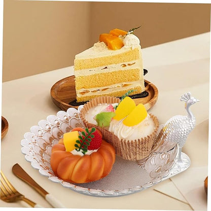 Mobestech Elegant Peacock-Themed Serving Tray Luxurious Metal Fruit Platter for Parties Decorative Storage Holder for Snacks and Desserts for Dining and Living Room Decor