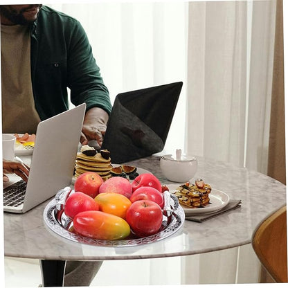 Silver Patterned Serving Tray Stainless Steel Snack Plate for Candy Fruit Tea Decorative Fruit Storage Holder for Home Party Picnic