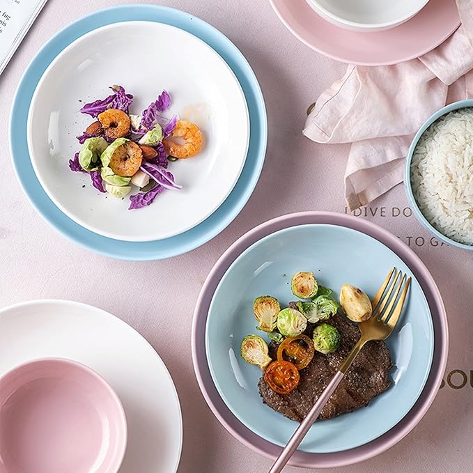 Kitchen Plates Ceramic Plate Salad Sushi Plate Ramen Fruit Steak Plate Suitable for Home Kitchen Restaurant Restaurant Plates(8in-D)