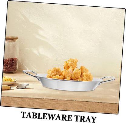 IMIKEYA 1pc Double Handle Serving Plate Stainless Steel Salad Dish Anti-scalding Party Food Plate 24cm Silver