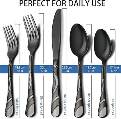 Black Silverware Set for 4, 18/0 Stainless Steel Frosted & Mirror Finish 20-Piece Flatware Set, Modern Cutlery Set for Wedding Restaurant Housewarming Party Event Serving For 4