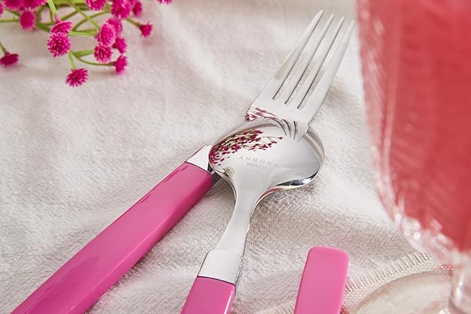 ANNOVA Silverware Set Stainless Steel Colorful Tableware Kitchen Flatware Set Utensils, Includes Dinner Knives, Forks, Spoons, Salad Forks & Dessert Spoons (Pink, 20 Pieces)