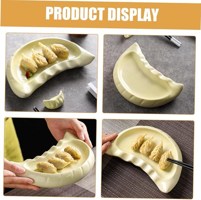 GLEAVI Dumpling Shaped Plate Unique Ceramic Serving Dish for Appetizers Salad and Snacks Microwave Oven Safe Adorable Design for Parties and Buffets