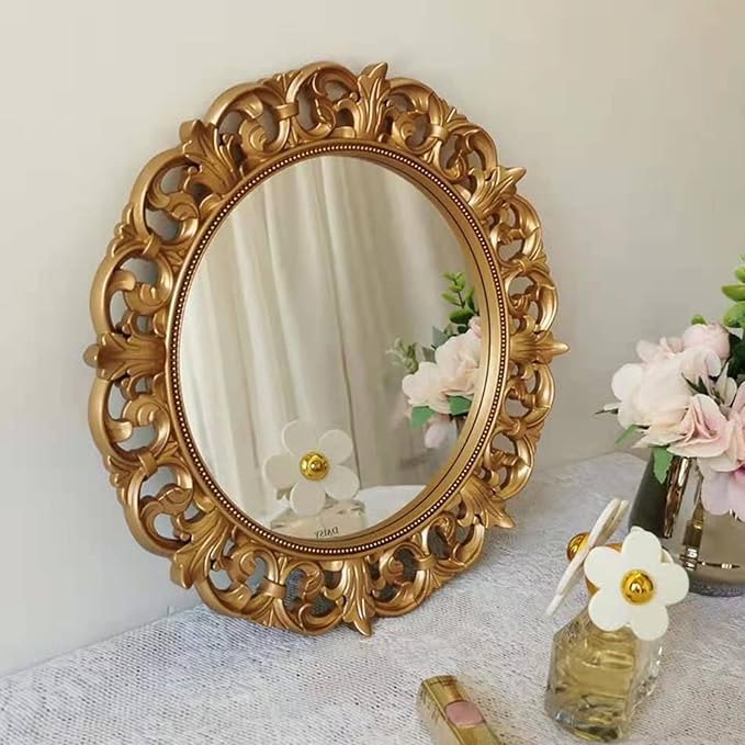 Hamphinee Sun Modeling Mirror Tray, Decorative Wall Mirror, Vintage Home Décor for Living Room, Kitchen, Bedroom, or Hallway, for Table Top or Wall Hanging Display, 12”X12”, Gold