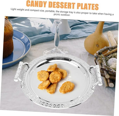 Silver Patterned Serving Tray Stainless Steel Snack Plate for Candy Fruit Tea Decorative Fruit Storage Holder for Home Party Picnic