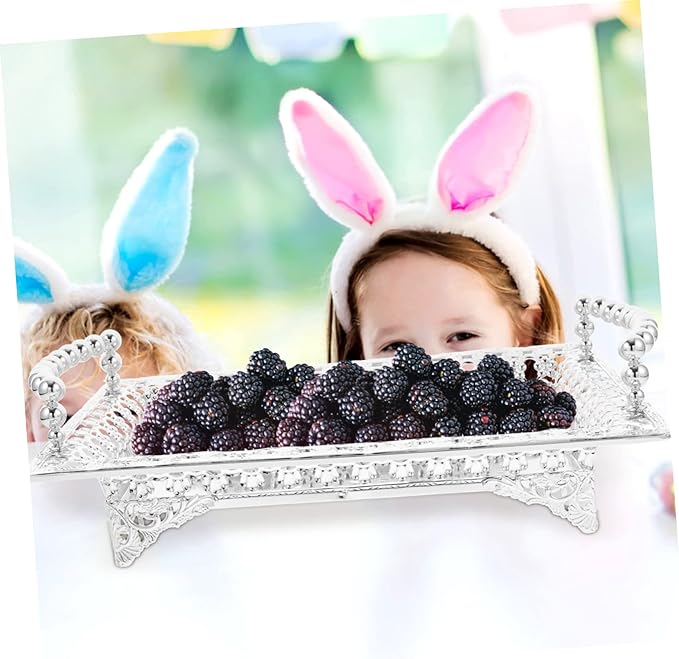 Happyyami Silver Metal Fruit Tray Snack Bowl Candy Container Nut Holder Decorative Serving Plate