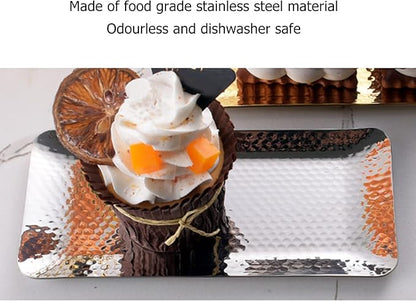 Towel Hammered Trays Stainless Steel Multi Purpose Dishwasher Dessert Tray Plate for Home Restaurant Hammered Appearance (Silver)