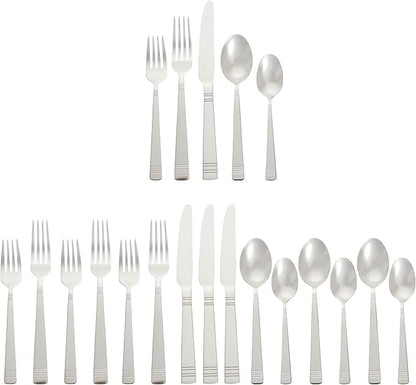 Amazon Basics Silverware, 20-Piece Stainless Steel Flatware Set, Dishwasher Safe, Service for 4, Bistro