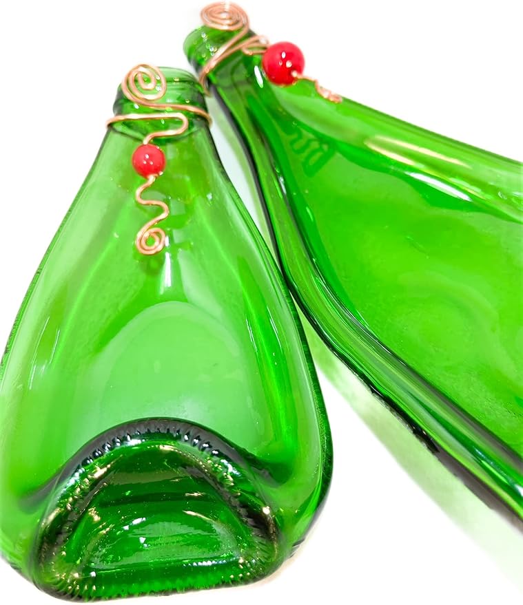Set of 2 Nesting Appetizer Plates or Ergonomic Dishes for Olives Slumped Glass Bottles Red Beads