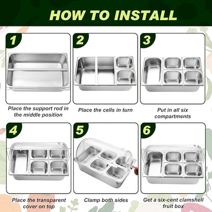 Tessco for you 16 Pcs Ice Food Spice Serving Display Countertop Chilled Condiment Container Set with Lid, Stainless Steel Salad Cold Caddy for Buffet Restaurant Kitchen Party(5 Compartments)