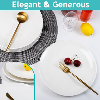 Dinner Plates Set of 6, 10 Inch White Ceramic Dinner Plates, Round Porcelain Appetizer Plate for Kitchen Serving and Everyday Use, Microwave & Dishwasher Safe