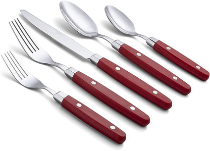 ANNOVA Silverware Set, Retro/Rivet Colorful Stainless Steel Tableware Kitchen Flatware Set Utensils, Includes Dinner Knives, Forks, Spoons, Salad Forks & Dessert Spoons (Red, 20 Pieces)