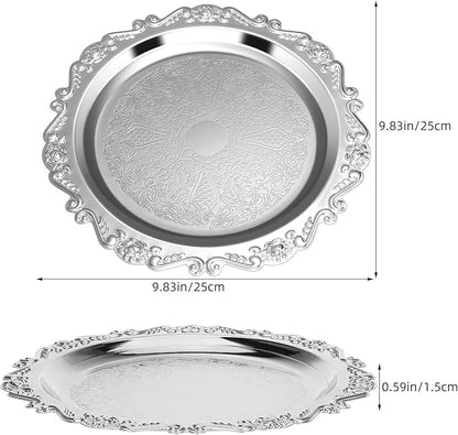 Cabilock 2pack Silver Serving Trays for Party 9. 82" X 9. 82" Vintage Serving Platters, Wedding Birthday Mirror Silver Tray for Holiday Snacks, Food, Appetizer, Cookies, Desserts Plates