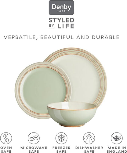 Denby - Heritage Orchard Dinner Set For 4-12 Piece Simple Ceramic Stoneware Tableware Set - Dishwasher Microwave Oven Safe - Scratch Chip Resistant