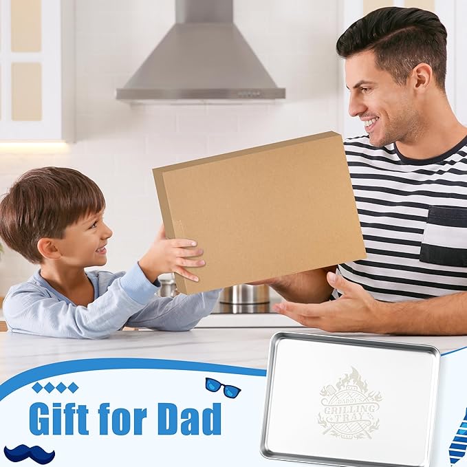 Baking Sheet - Daddy's Theme Stainless Steel Baking Pan 16” x 12” Large Cookie Steel Tray Grilling Prep and Serve Tray, Healthy & Non-toxic, Rust Free & Mirror Finish, Easy Clean & Dishwasher Safe