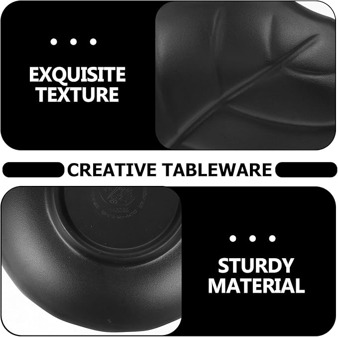 Happyyami Leaf Pattern Snack Plate Black Appetizer Plate Ceramic Dessert Dish for Household Kitchen Dining and Side Dishes
